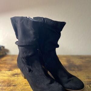 Suede Ankle Heel Boots In Black in Size 7 Women